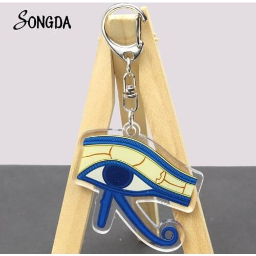 New Egyptian Gods Power Eye Acrylic Keychains Holder Eye Of Horus Amulet Symbol Key Chain Pendant Keyrings Unisex Jewelry Gifts