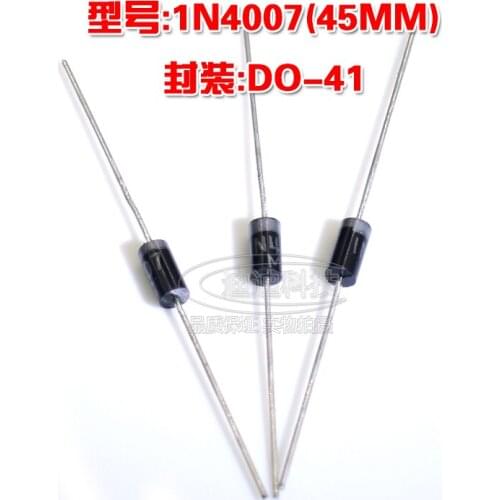 New 1N4007 DO-41 in-line rectifier diode output 1000V 1A feet long 45MM