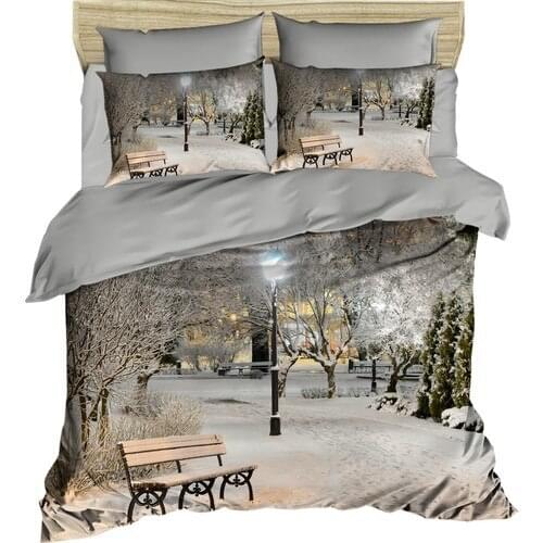Özinci 3D Bank Snow Tree Themed Double Kişilk Duvet cover set