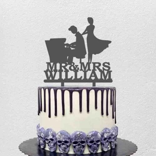 Personalized Piano Wedding Cake Topper Custom Mr Mrs Name Couple Playing Piano Topper Pianist Art Wedding Party Cake Decoration