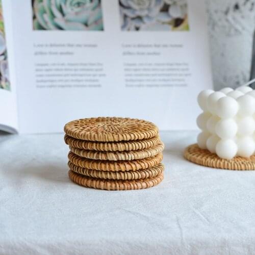 Korean Style INS Natural Handmade Rattan Coaster Handmade Potholder Coffee Shop Decoration Meal Desktop Photo Props