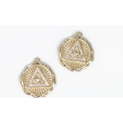 14k Gold Filled Evil Eye Pendant 17mm Medallion Greek Eye Charm for strength and protection Jewelry Making