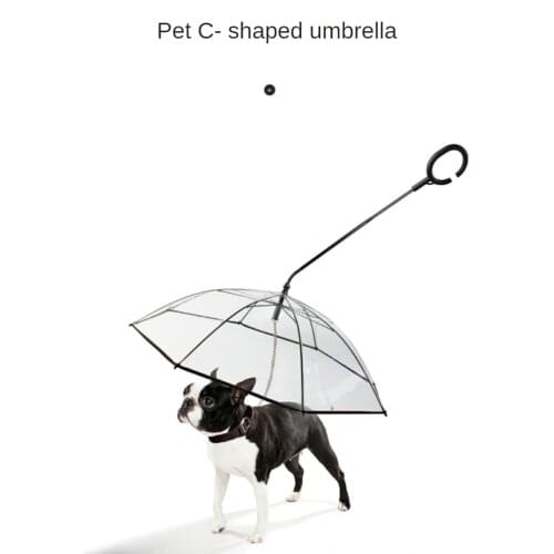 Transparent pet umbrella dog C umbrella pet supplies can adjust the rainy day walking dog tow rope