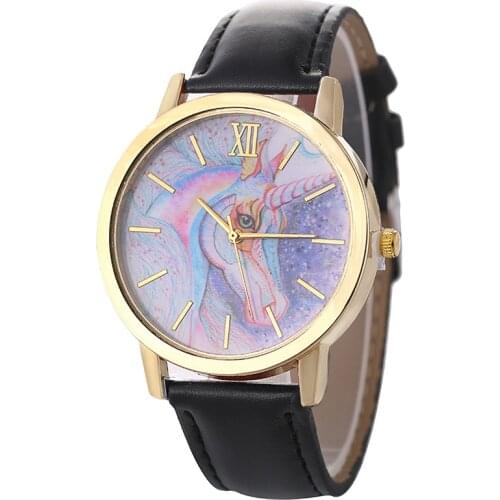 Retro Simplicity Rainbow colors unicorn Childrens watch Boy and girl pony Light luxury metal Belt quartz watch Student gifts