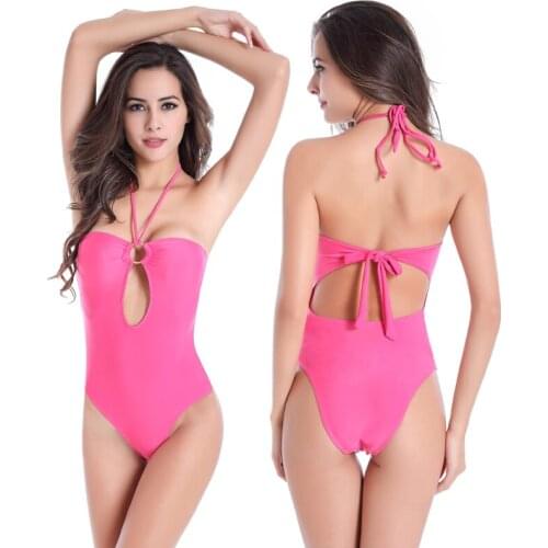 SWIMMART Removable Padding 2020 Women Swimwear Ringed Center Swimming Clothes Hollow Bathing Suits High Cut Monokini Swimsuit