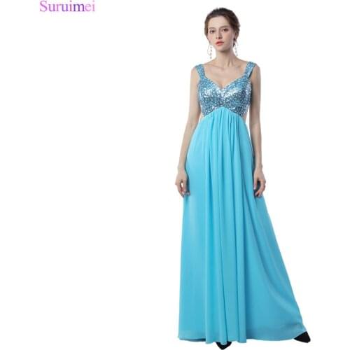 Chiffon Evening Dresses Spaghetti Strasp V Neck Beaded Floor Length Backless Sexy Semi Formal Evening Gown