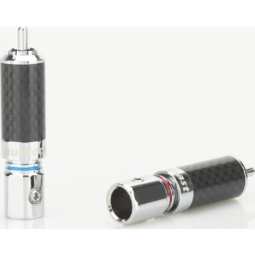 4 pcs Hifi Audio Rhodium Plated Carbon Fiber RCA Plug Solder Connector For Interconnect Cable