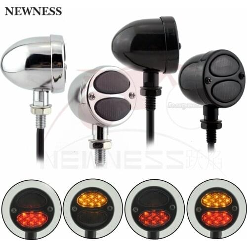 Motorcycle Black Chrome Turn Signal Light Yellow Red Twin Grille Smoked Lens led Running Brake Lamp For harley Bobber Choppers