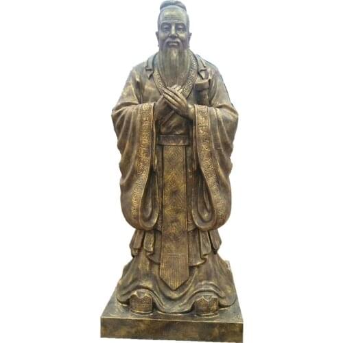 Handmade Confucius Sculpture FRP Resin Customized Lao Zi Statue Pure Copper Cultural Figures Stone Ornaments