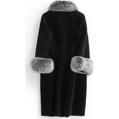 Sheep Winter Women Shearling Fur Coat Natural Fox Fur Collar Long Warm Real Fur Coats Genuine Wool Jackets R17F32279B s