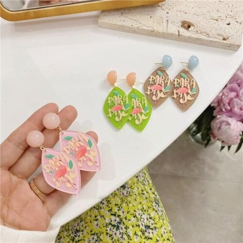 Acrylic Colorful Flamingo Print Flowers Women Summer Earrring
