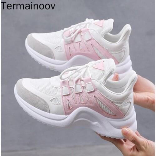 Termaioov Fanshion Platform Women Sneakers Womens Shoes Lace Up Flat Casual Sport Shoes Student Shoes
