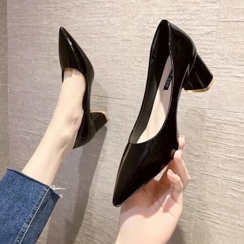 2021 New Woman Shoes Casual Winered Fashion Chunky Heel Shoes High Heels Pointed Toe Female Work Office Pumps Heels for Women