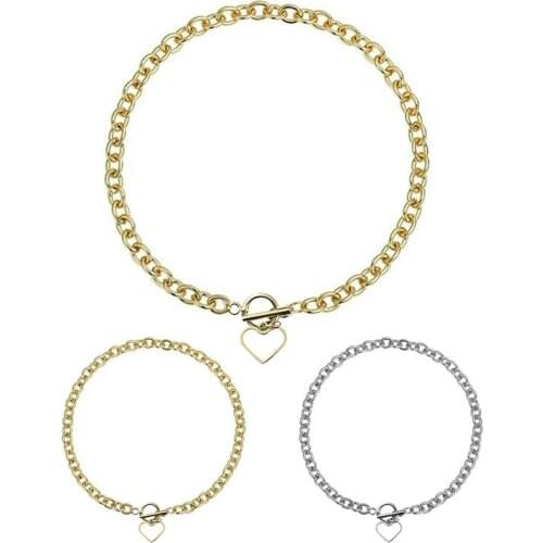 Women Hiphop Collar Punk Gothic Chain Choker Metal Clavicle Chain Adjustable Heart Necklaces for Women Fashion Jewelry