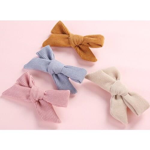 15 pcs/lot, 3.5" Corduroy Bow Hair clips, Hand Tied Fabric Bow Nylon Headbands, Girls Hair Accessories