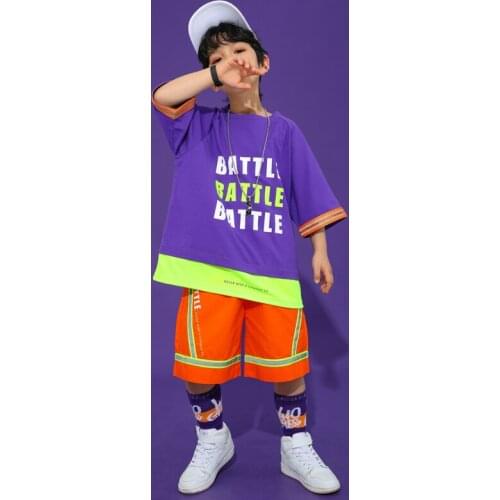 2021 ChildrenS Jazz Modern Dance Clothes For Kids Boys Loose Short Sleevd Shorts Hiphop Suit Street Dance Rave Clothes DN8509