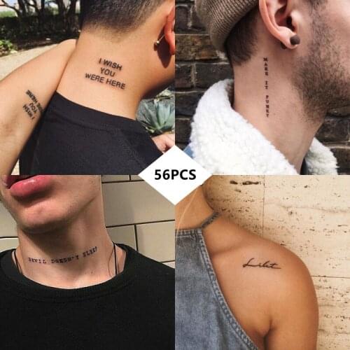56pcs/set Fake Tattoo Stickers Sexy English Sentence Tatuajes Temporales A Prueba De Agua for Men Women Body Temporary Tattoos