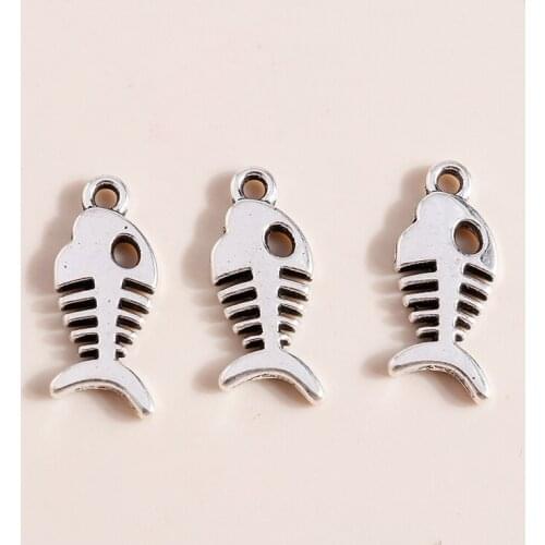 30pcs 7*17mm Alloy Fish Charms Pendants for Jewelry Making Fish Bone Necklaces Earrings Making Accessories DIY Craft Supplies