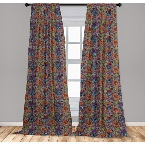 Batik Window Curtains Vintage Combined Nested Paisley Motif Oriental Feminine Cultural Eastern Batik Theme Curtain