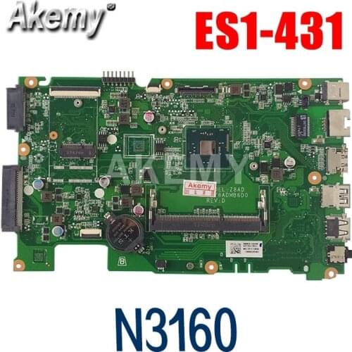 Free Shipping DAZ8ADMB6D0 mainboard, for Acer ES1-431 Laptop Motherboard , NBMZC1100A Motherboard ,With N3160 CPU 100% test OK