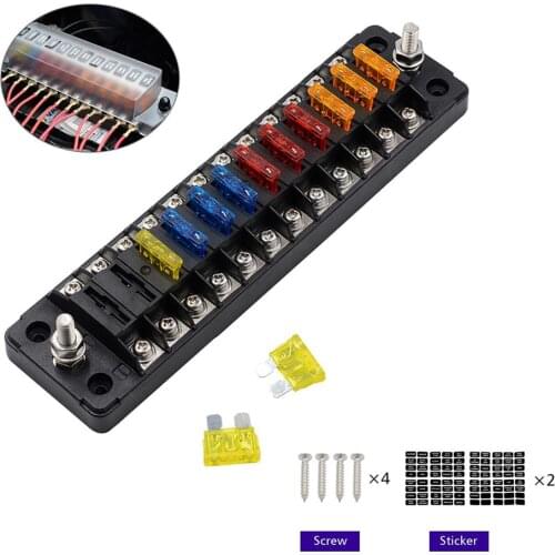 Fuse Box 12 Way DC12V-32V Automotive Blade Block Holder Way Screw Nut Terminal Fuse Box Holder for Car Truck Vehicle Marine Boat