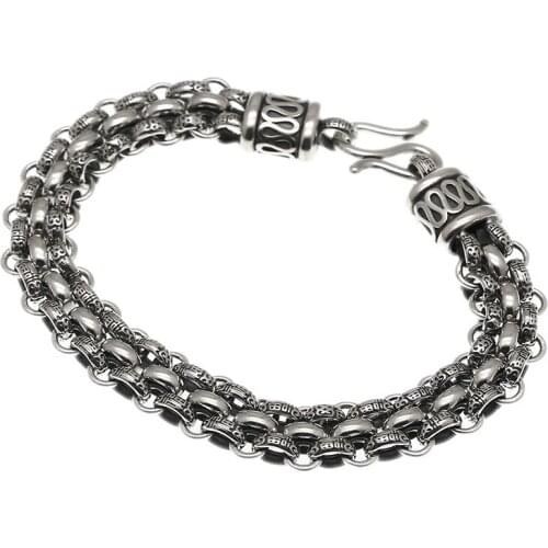 BOCAI 2021 New Solid s925 Silver Jewelry Domineering Man Bracelet 11MM Pak Fook Cold Wind Personality Retro Bracelet for Man