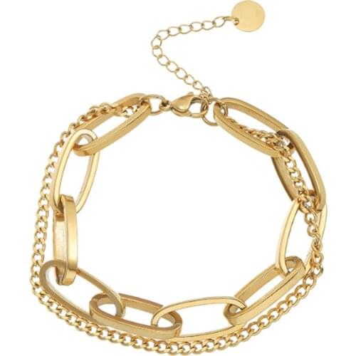 316L Stainless Steel Simple Titanium Steel Material Retro Fashion Golden Long Chain Pendant Double Thick Bracelet