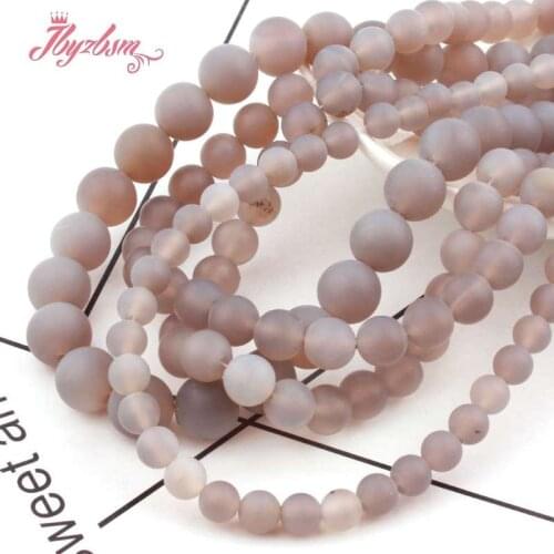 6,8,10,12mm Round Gray Agates Bead Frost Matte Loose Natural Stone Beads For Necklace Jewelry Making Spacer Strand 15"
