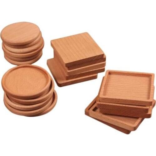 CFen As 4pcs Beech Wood Coaster Set Table Mat Coffee Tea Cup Bowl Pad Place Mat Drink Coasters