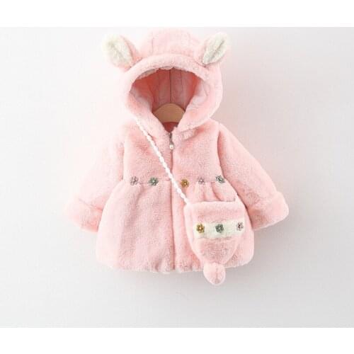 2021 autumn and winter girls jacket thickened plus velvet baby girl flower jacket children princess wool sweater + satchel