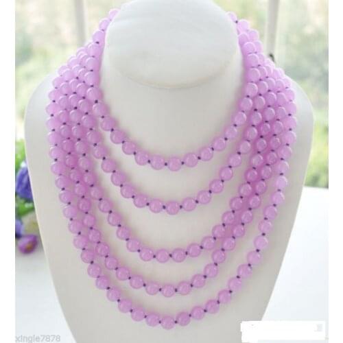 Long 108" 8mm round lavender gem bead necklace