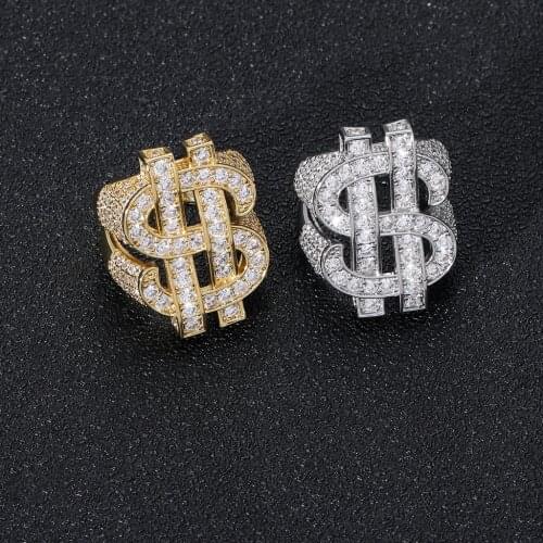 Rockstar Popstar Rings Hip Hop Jewelry Full Zircon Ring Hollow Dollar Symbol Hip Hop Hipster Personality Mens Ring