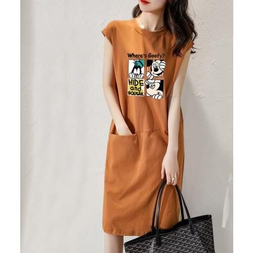 Summer new fashion loose and thin solid color T-shirt dress womens Korean mid-length fairy skirt