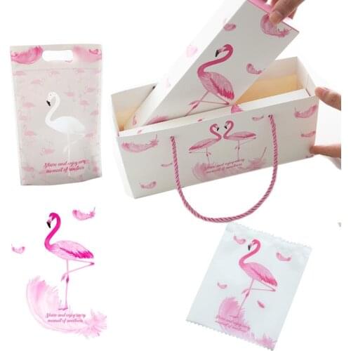 Cute High End Flamingo Candy Packaging Gift Box Creative Tote Bag Self Adhesive Bag Cake Cookie Wedding Nougat Packaging Boxes