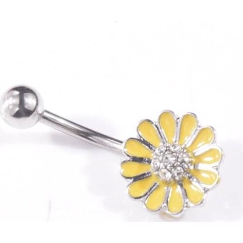 Cute Rhinestone Flower Navel Ring Stainless Steel Body Piercing Jewelry Glamour Women Summer Fashion Accessories