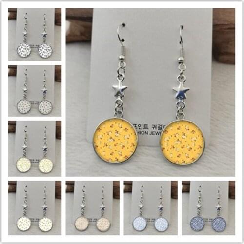 Fashion small beautiful flower pattern round glass cabochon earrings girl birthday gift earrings holiday party decoration gift