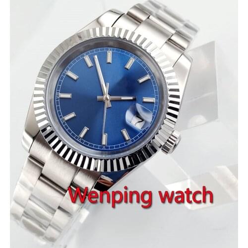 40mm Bliger no logo Silver white black blue dial luminous marks solid case date window sapphire glass automatic mens watch W2854