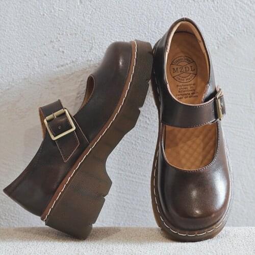 New literary Retro Womens Shoes Thick Bottom Mori Girl Japanese Mary Jane Single Shoes College Style