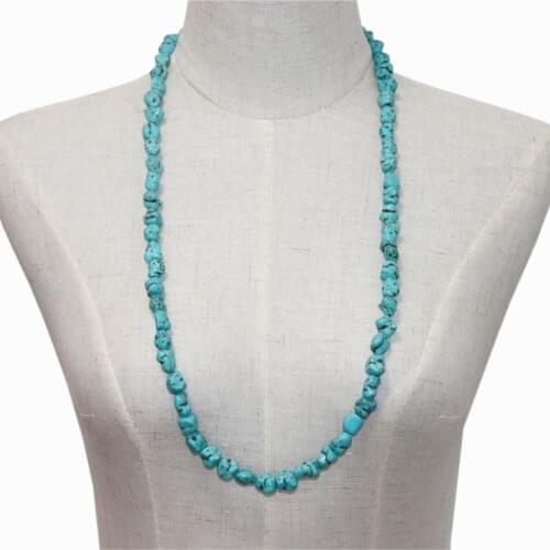 Fashion Personality Long Chain Necklace Turquoises Stone Freeform Beads Charms Necklaces Statement Women Punk Jewelry 32" A962