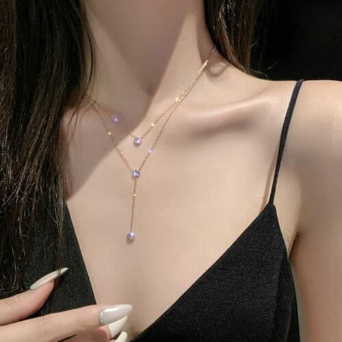 VENTFILLE 925 Sterling Silver Gold Color Shiny Luxury Zircon Double Layer Long Necklaces Women Gift For Women Fine jewelry