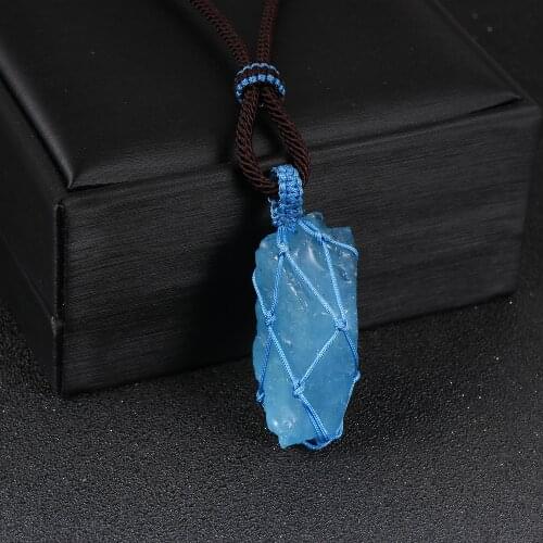 Genuine Original Aquamarines Pendant Necklace Hand Braid Irregular Natural Stone Necklaces Fashion Women Party Wedding Jewelry