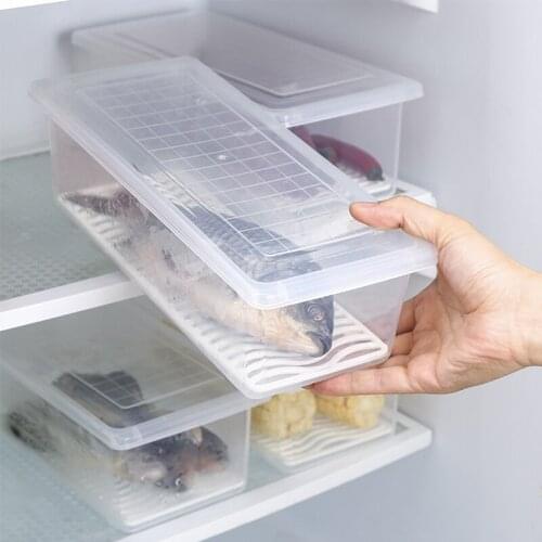 Fish Vegetable Storage Box Kitchen Refrigerator Rectangular Food Storage Box With Drain Board Refrigerator Seafood Organizer
