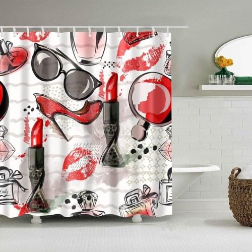 Dafield Sexy Woman Lips Print Romantic Love Kiss Sign Bath Red and White Bathroom Decoration Bathrooom Shower Curtain