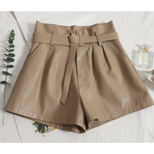 LJSXLS Shorts Women Spring Autumn New Casual Solid High Waist Pu Shorts Feminino Korean Fashion Loose Wide Leg Shorts For Women