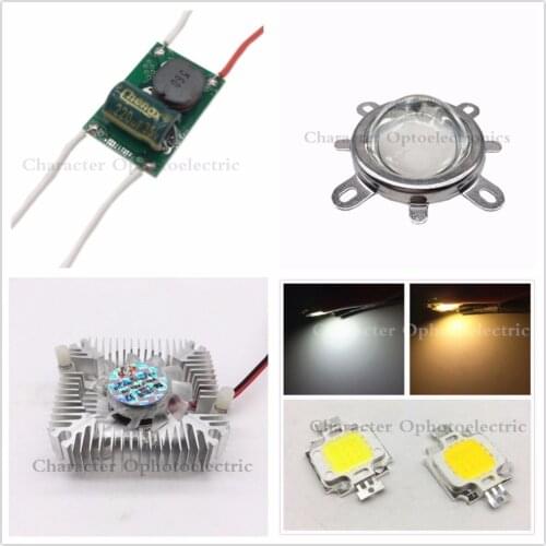 10W Cool White / Warm White High Power LED + 10Watt Driver + 44mm Lens+10w Heatsink 4kit For DIY