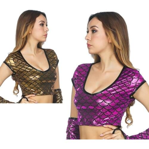 Candy Color Fish Scale Glitter PU Patent Leather Crop Top Short Sleeve Deep V-neck Sexy Tops Pole Dance Clubwear Camisole Tank