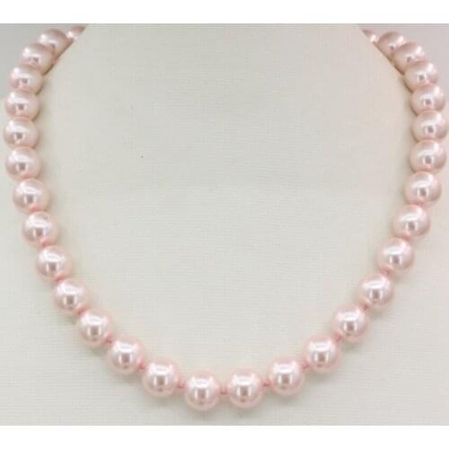 Bohemia style 12mm pink simulated-pearl shell round beads choker necklace fashion statement women chain jewelry 18inch B3215