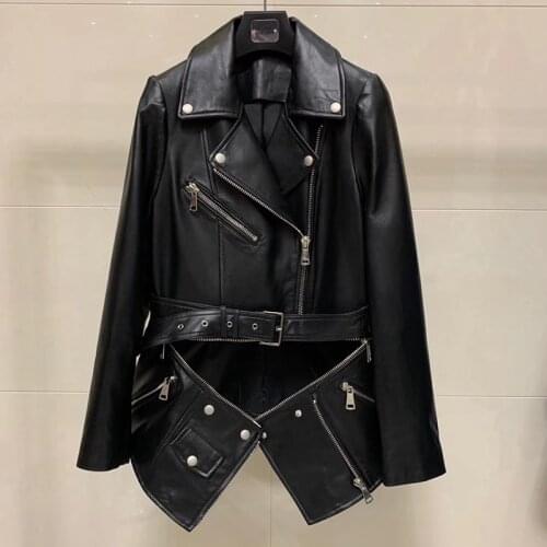 Genuine Real Leather Jacket Women Motorcycle 2021 Spring New Fashion Sheepskin Leather Coat Female Overcoat