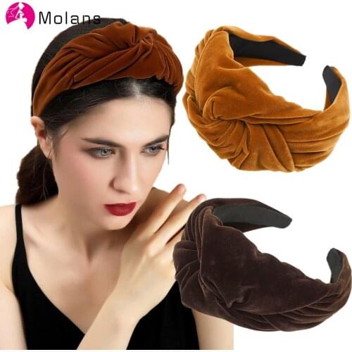 Molans 2021 Knotted Headband for Women Wide Hairbands Velvet Ties Girls Solid Color Hair Hoop Bezel Headdress Hair Accessories