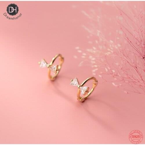 Dreamhonor Fresh Elegant 925 Sterling Silver Pave Zircon Bowknot Wedding Clip Earrings For Student Summer Jewelry